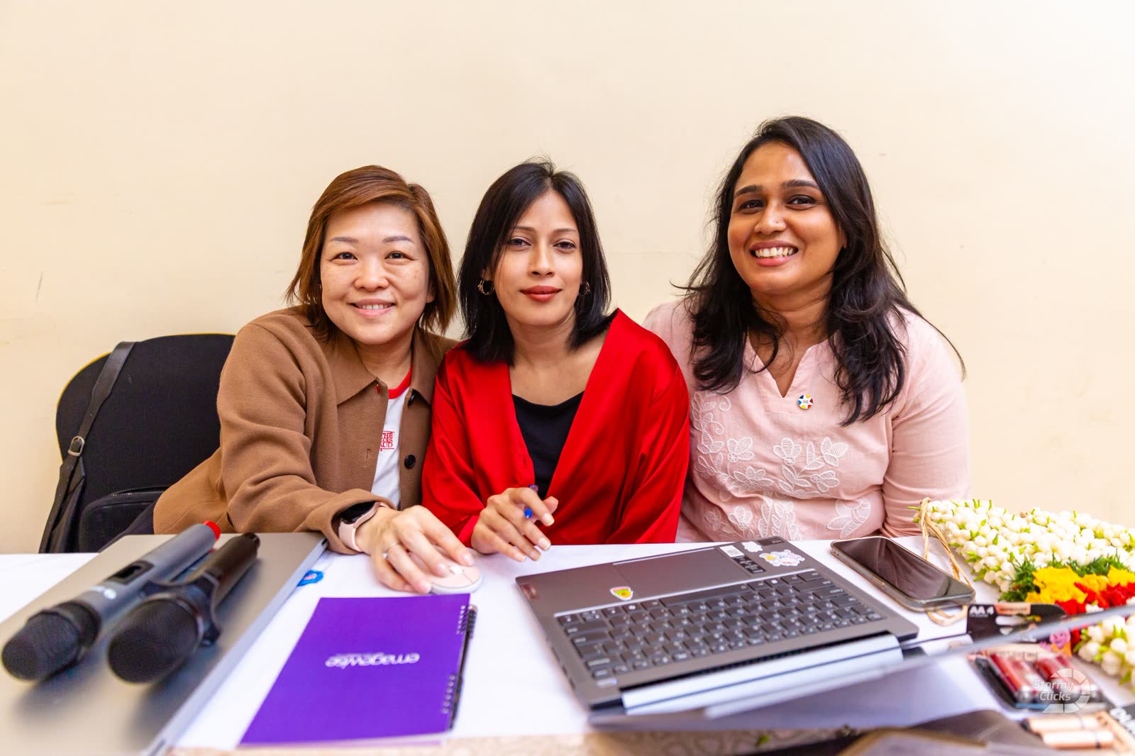 The team behind the launch: Joanne, Hasna and Bindu held the fort with operations & logistics.